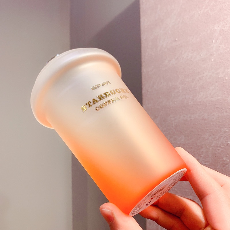 Bộ quà tặng tuổi dần ly thủy tinh Starbucks màu ombre cam Dung tích 500ml