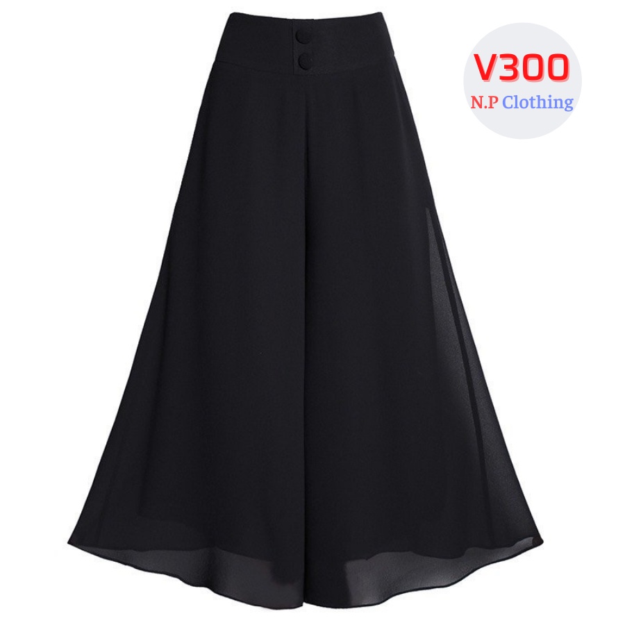 Quần Ống Rộng Giả Váy V300, Mẫu Quần Váy Chiffon Lưng Thun, Đính Nút Trước Có Túi Sang Trọng | Thời Trang NP Clothing