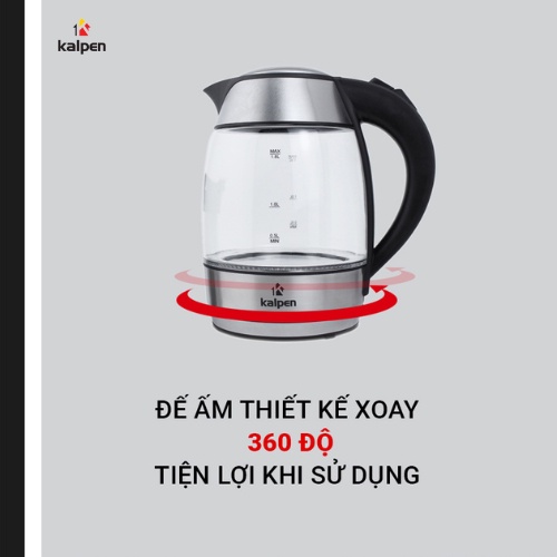 Ấm Siêu Tốc Thủy Tinh Dung Tích 1,8L KALPEN-KK66 Đèn Led Thay Đổi Màu Sắc