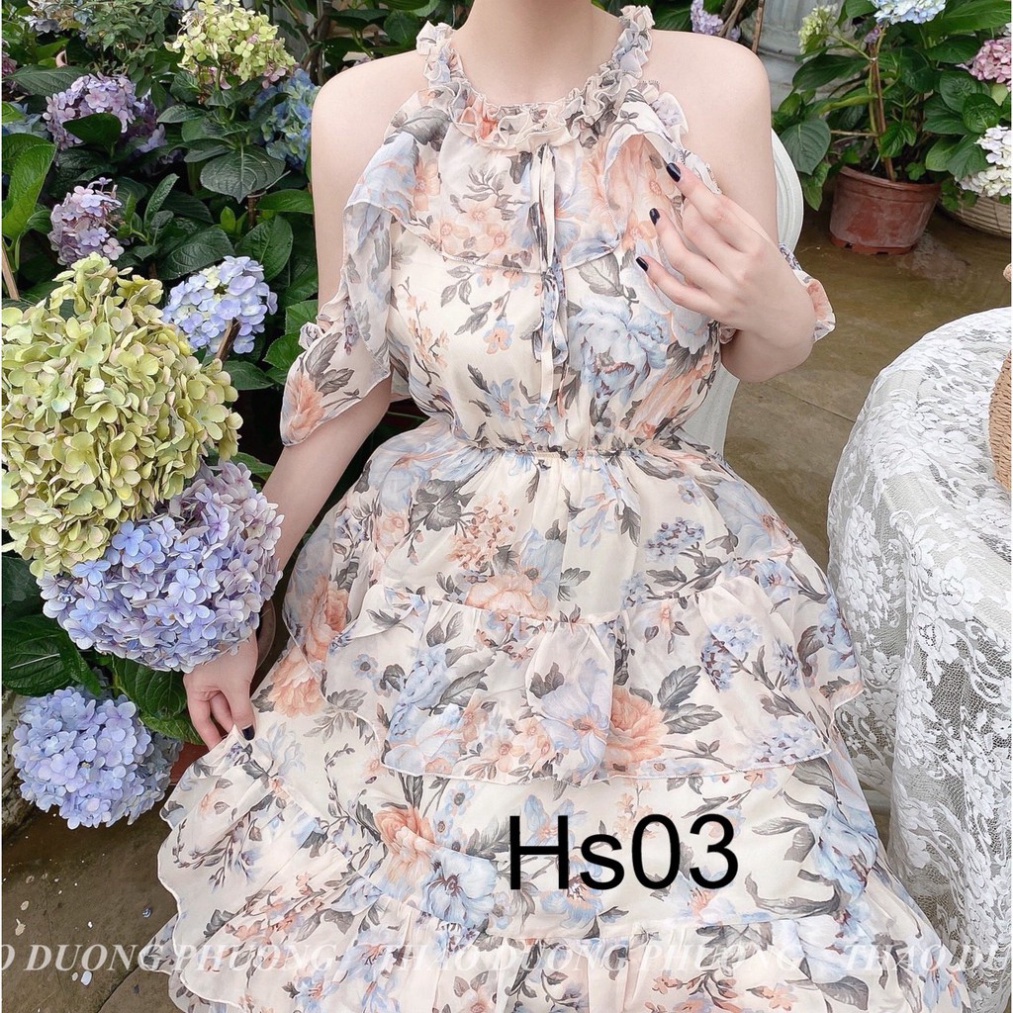 Váy hoa maxi khoét vai hs03 hàng thiết kế cao cấp chuẩn fom dáng chất tơ mềm mịn
