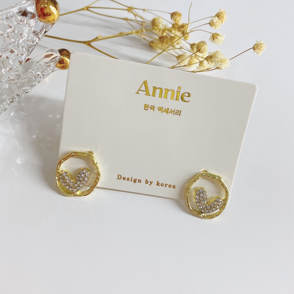 Bông tai tim tròn đính đá mạ vàng phong cách hiện đại cá tính ANNIE - M2-20