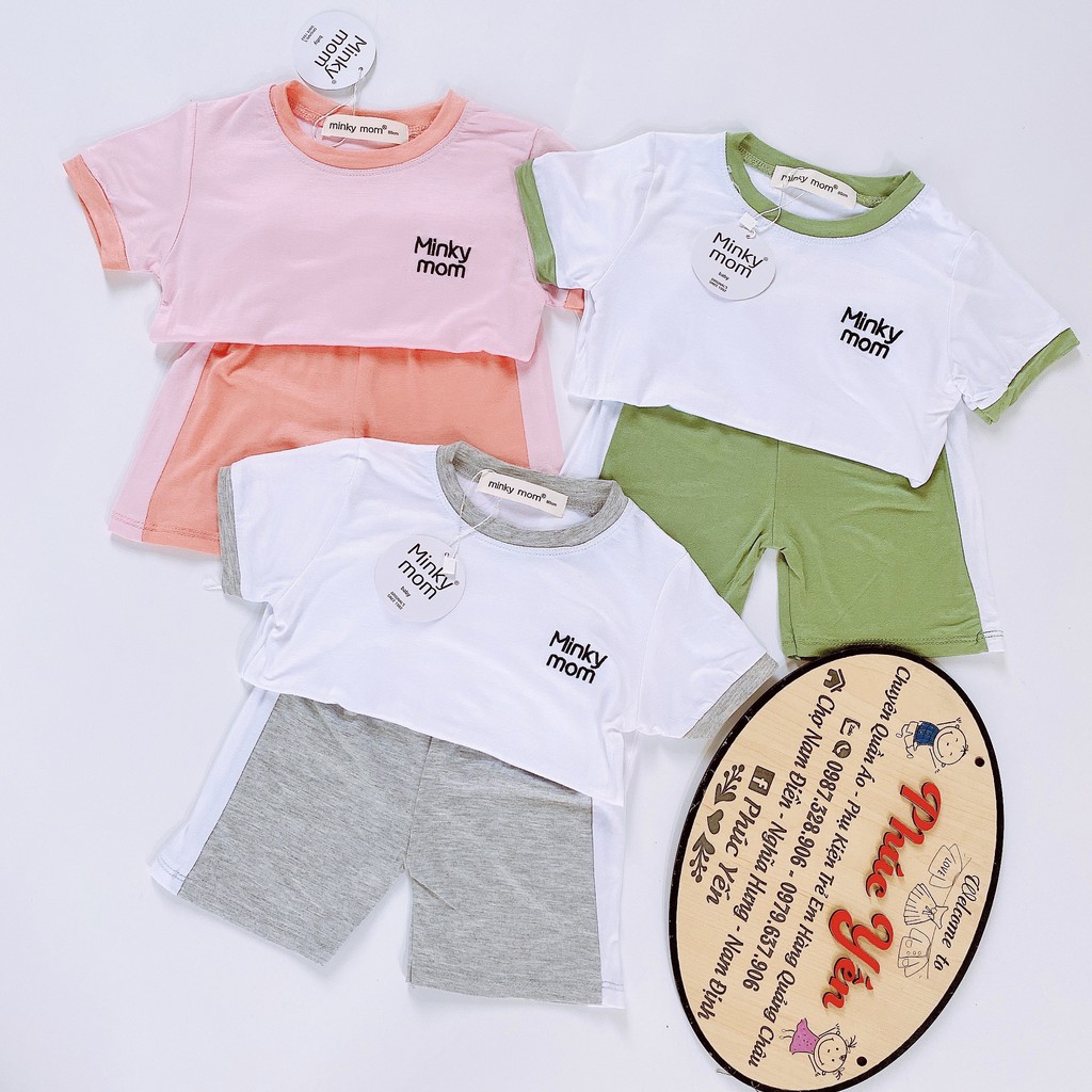 Sale !!! Bộ Cộc Tay Thun Lạnh Viền Màu Thêu Chữ Minky Mom Cho Bé (Size từ 8-18kg) (1445)