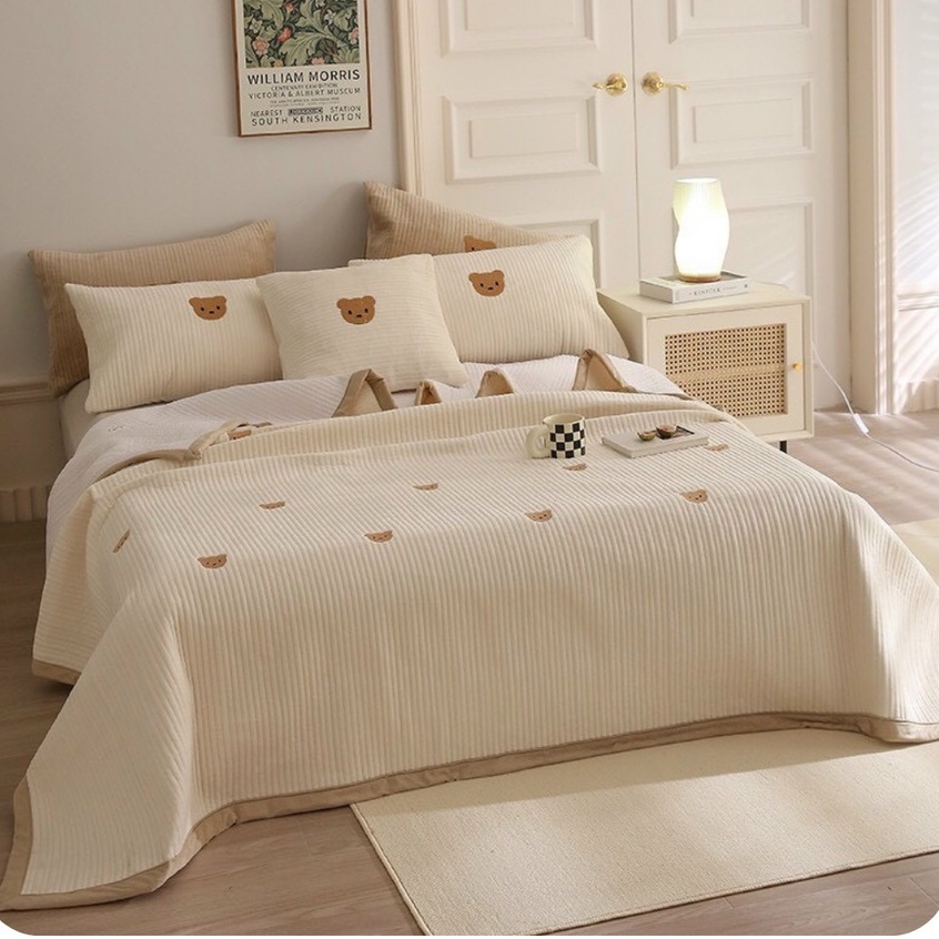 Bộ 3 món chăn vỏ gối Gấu Teddy cao cấp, Chất liệu tuyết sữa mịn nỳ phù hợp 4 mùa sẵn hàng SHOP VŨ THỊ THƠM