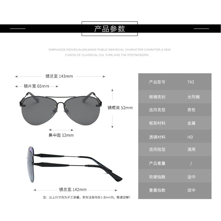 Kính Mát Phân Cực Gọng Thép Không Khung 743 Phong Cách Retro Cho Nam