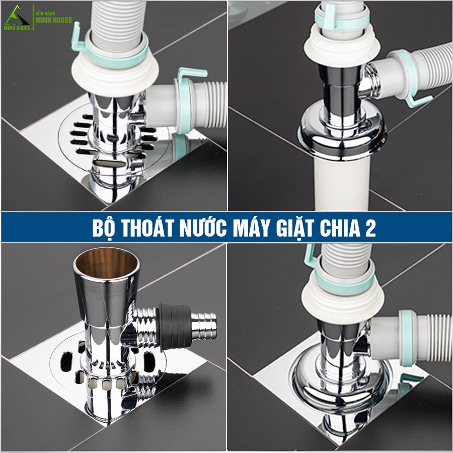 Bộ thoát nước máy giặt, nước thải, chống mùi hôi, lắp thoát sàn, chia 2 ngang đứng khe, Minh House