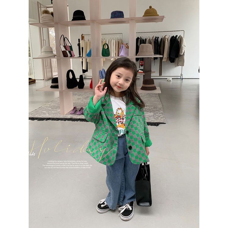 Áo Khoác Vest Tay Dài Họa Tiết Kẻ Sọc Màu Sắc Tương Phản Phong Cách Hàn Quốc Thời Trang Mùa Xuân 2022 Cho Bé Gái