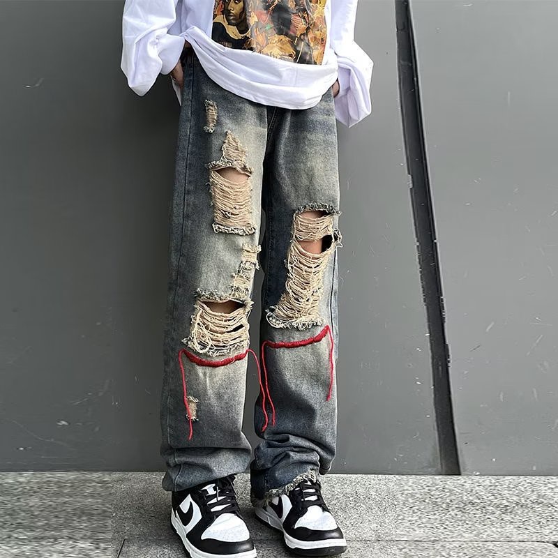 Quần jeans Rách Dáng Rộng Thời Trang Hàn Quốc Cho Nam Giới Size S-3XL