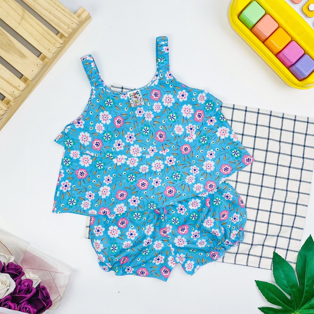 [4-13kg] Đồ bộ tôn (tole - lanh) mẫu 2 dây 2 tầng họa tiết xinh xắn, đáng yêu cho bé gái (Ảnh thật)