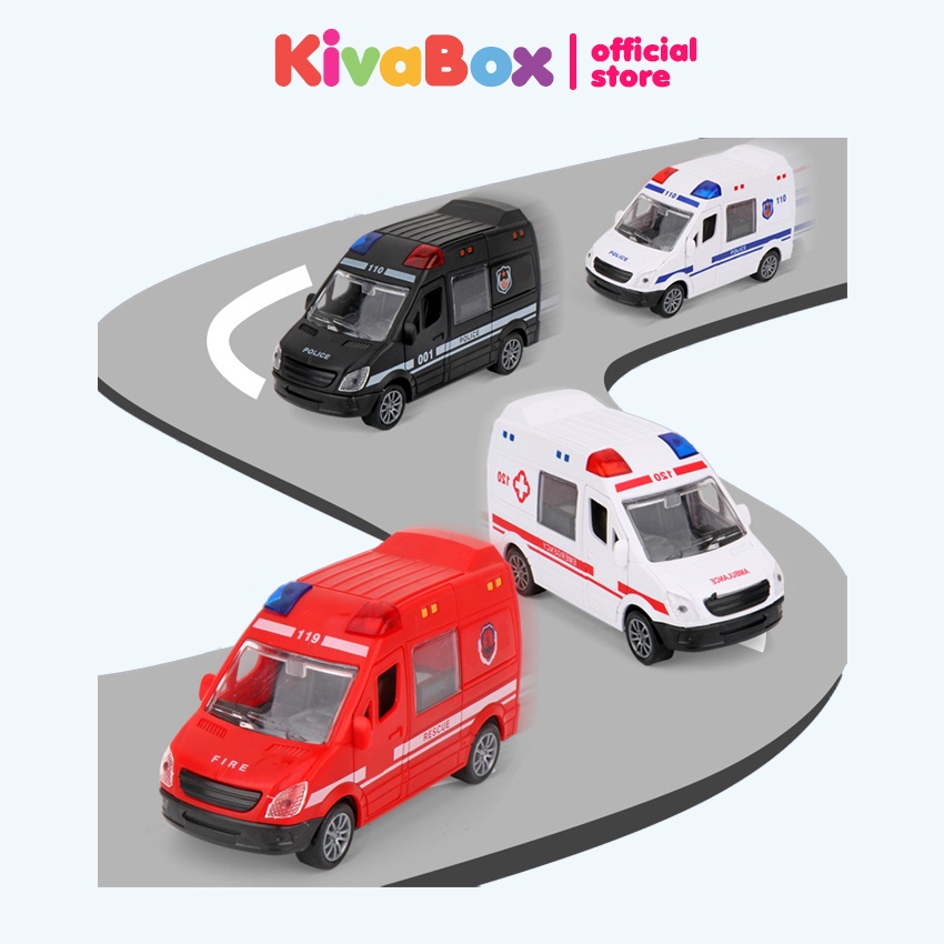 Xe ô tô đồ chơi, mô hình ô tô cảnh sát, cứu thương, KivaBox, nhựa ABS siêu bền, cửa đóng mở