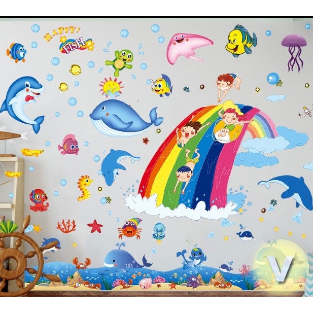 Decal dán tường Bé yêu biển