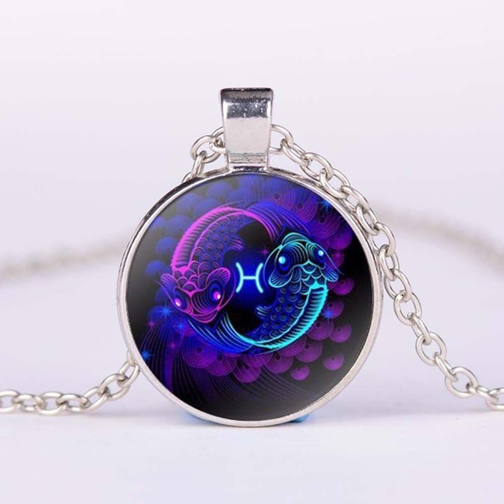 1 Vòng cổ Mặt Kính Cabochon In Hình Cung Hoàng Đạo Dành Cho Nam Nữ