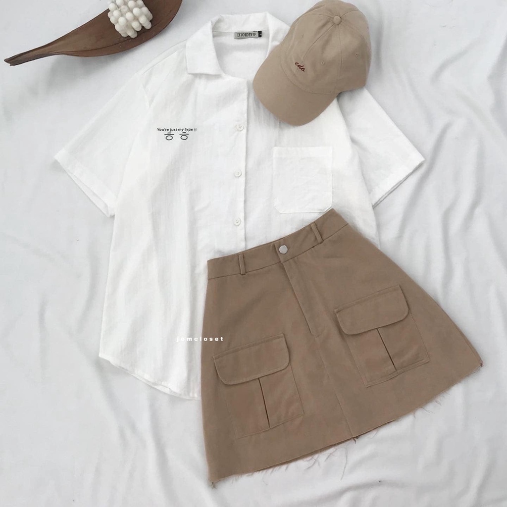 Sơ Mi Nữ Tay Ngắn  KOL JEM CLOSET Form Rộng Mềm Mát Thấm Hút Mồ Hôi Cổ Bẻ 2 Màu Đen Trắng 10259