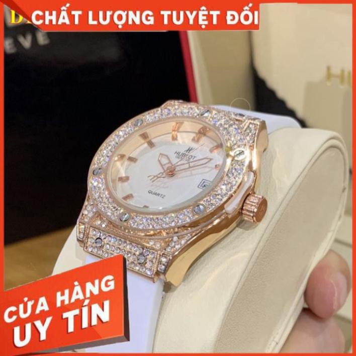 Đồng hồ nữ Hublot mặt tròn 36mm đính đá dây silicon thơm DHN601 -Hublot.dongho
