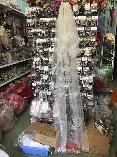 Voan cô dâu dài 2.1m viền thêu hoặc trơn