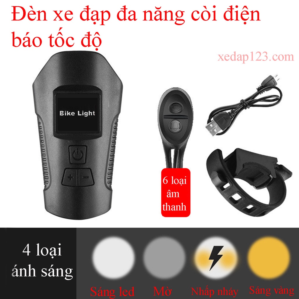 Đèn xe đạp đa năng còi điện báo tốc độ