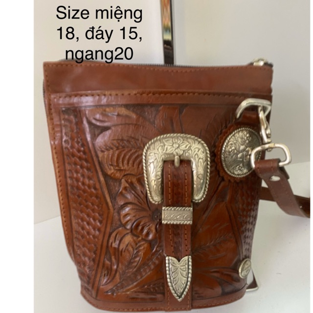 Túi đeo chéo da mộc khắc hàng si