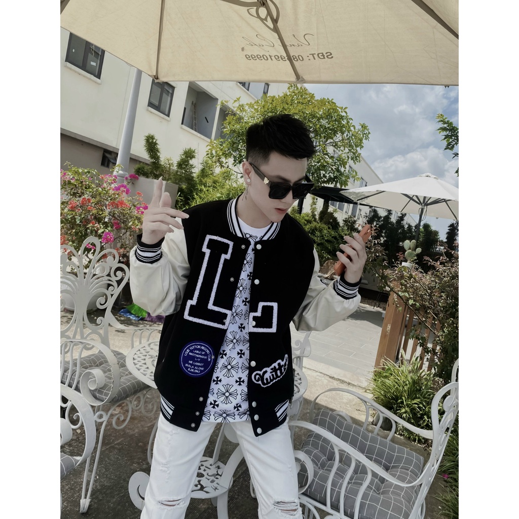 Áo Khoác BoomBer Nam Thêu Hình Cực Chất - Áo Khoác BoomBer Nam Chất Vải Dạ Tay Da 2 Lớp DT STORE MENWEAR