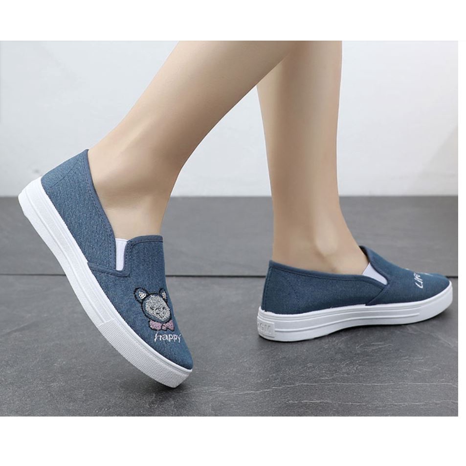 Giày slip on gấu happy life chất lượng cao cấp dành cho nữ