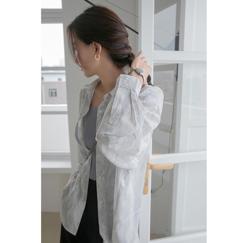 Xiaozhainv Áo Sơ Mi Tay Dài Dáng Rộng Phong Cách Hàn Quốc Thanh Lịch Cho Nữ