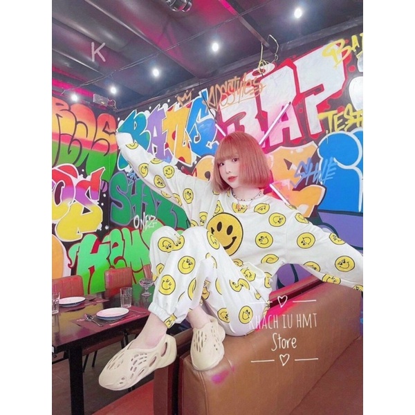 sét đồ bộ mặt cười thun da cá cổ tròn tay dài