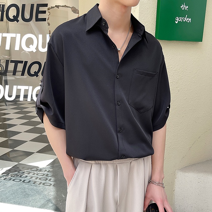 Áo Sơ Mi Mỏng Tay Ngắn Màu Trơn Thời Trang Mùa Hè Cho Nam