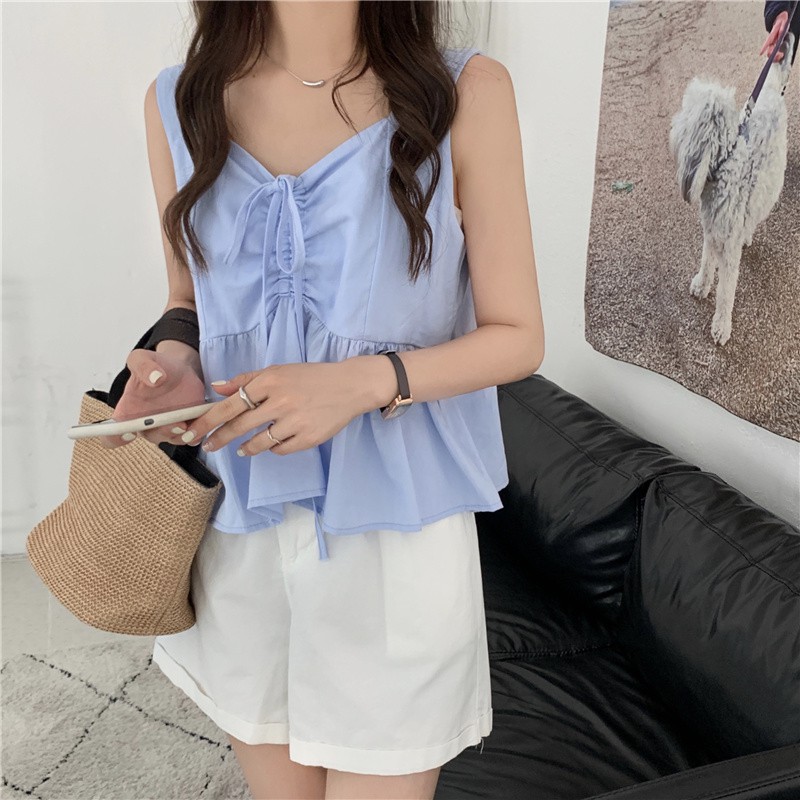 Áo Đũi Kiểu Nữ Hai Dây Bản To, Có Dây Rút Ngực, Dáng Ngắn Dễ Thương (Mã TT3) | BigBuy360 - bigbuy360.vn
