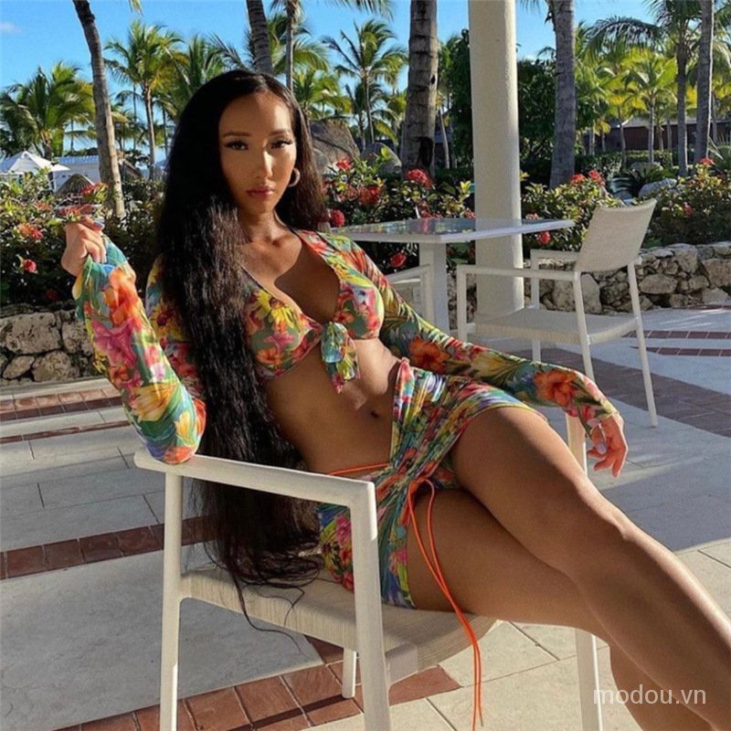 Bộ Đồ 3 Món Gồm Áo Crop Top + Chân Váy + Quần Lót Phối Lưới Thời Trang Mùa Hè Năng Động Cho Nữ