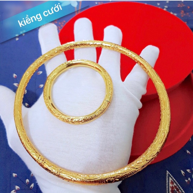 Trang Sức GiVi Set kiềng cổ vòng tay cưới dát vàng 24k khắc rồng phụng CAM KẾT KHÔNG ĐEN - KHÔNG NGỨA