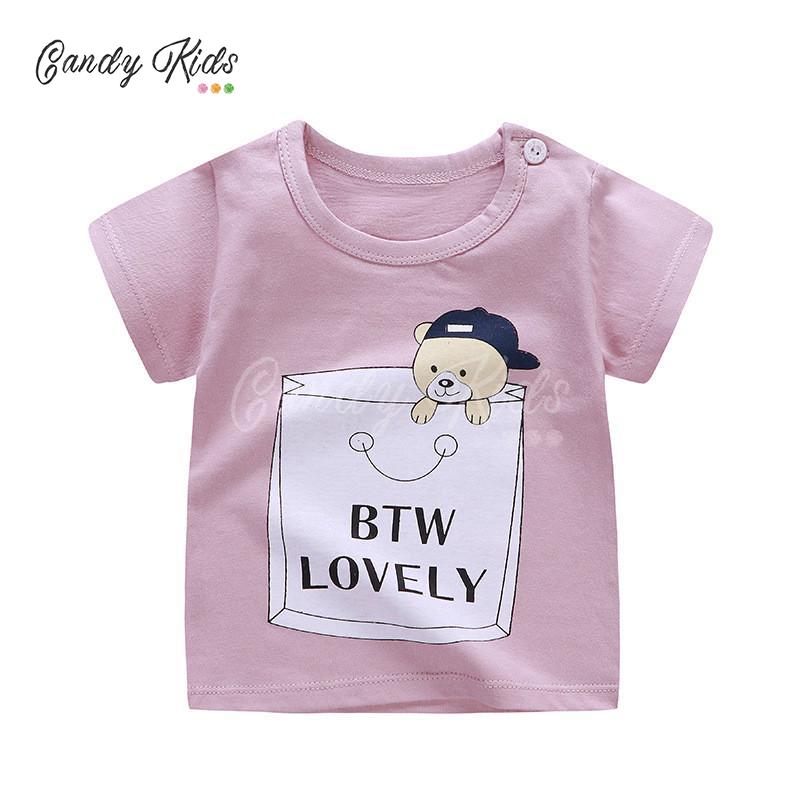 Áo Thun Cotton Tay Ngắn Kiểu Hoạt Hình Xinh Xắn Dành Cho Bé 1-8 Tuổi