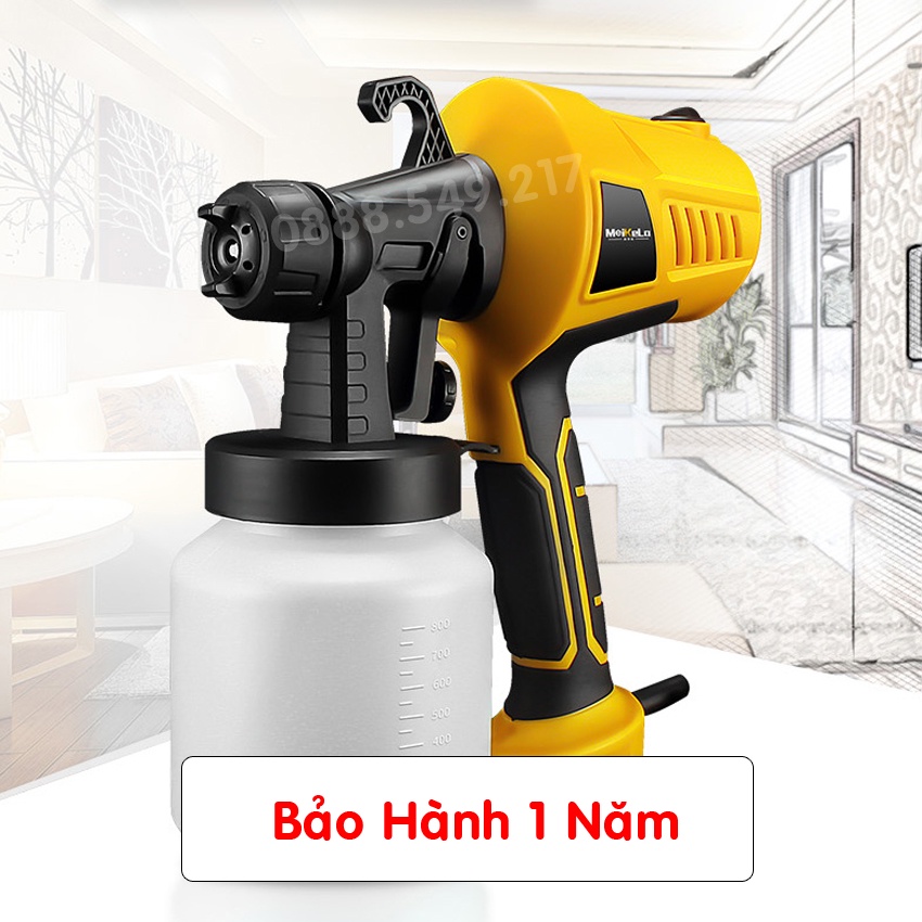 Máy Phun Sơn Cầm Tay- Công suất 600W - S.úng Phun Sơn - Dùng điện 220V - Bình 800ML - Bảo Hành 1 Năn