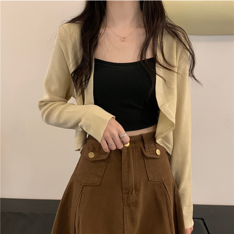 Áo cardigan SUXI dệt kim tay dài màu trơn chống nắng thời trang mùa hè cho nữ | BigBuy360 - bigbuy360.vn