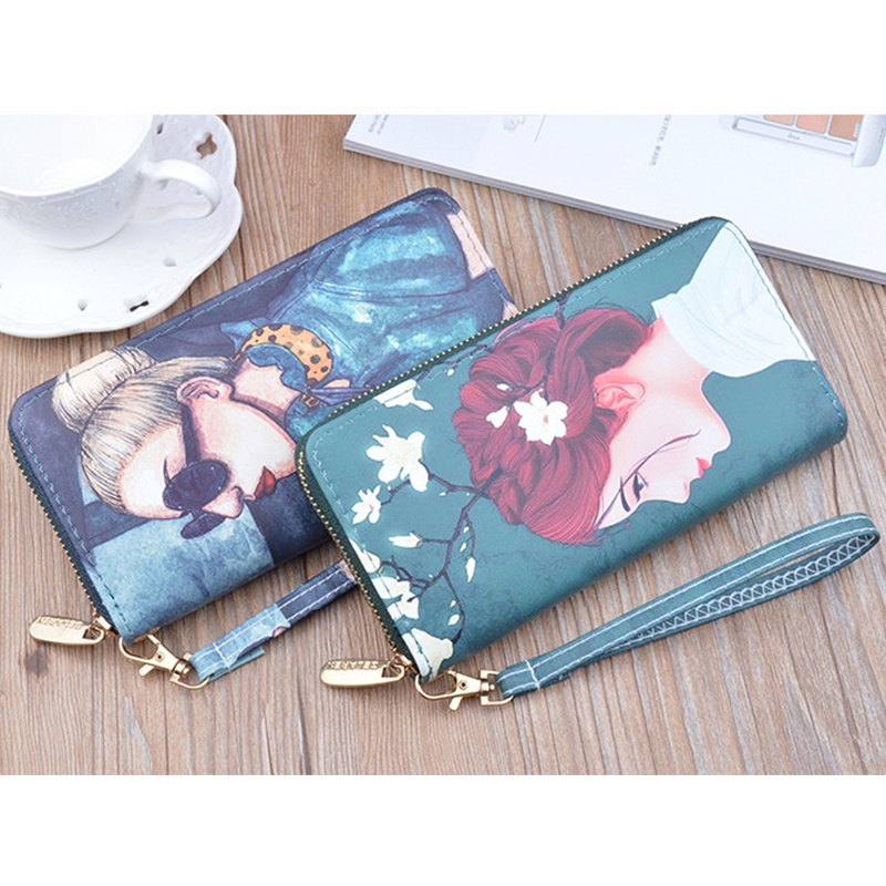 Ví bóp nữ dài cầm tay đẹp phong cách Vintage Hàn Quốc nhiều ngăn đựng thẻ tiện lợi thời trang cao cấp giá rẻ ABICA VD001