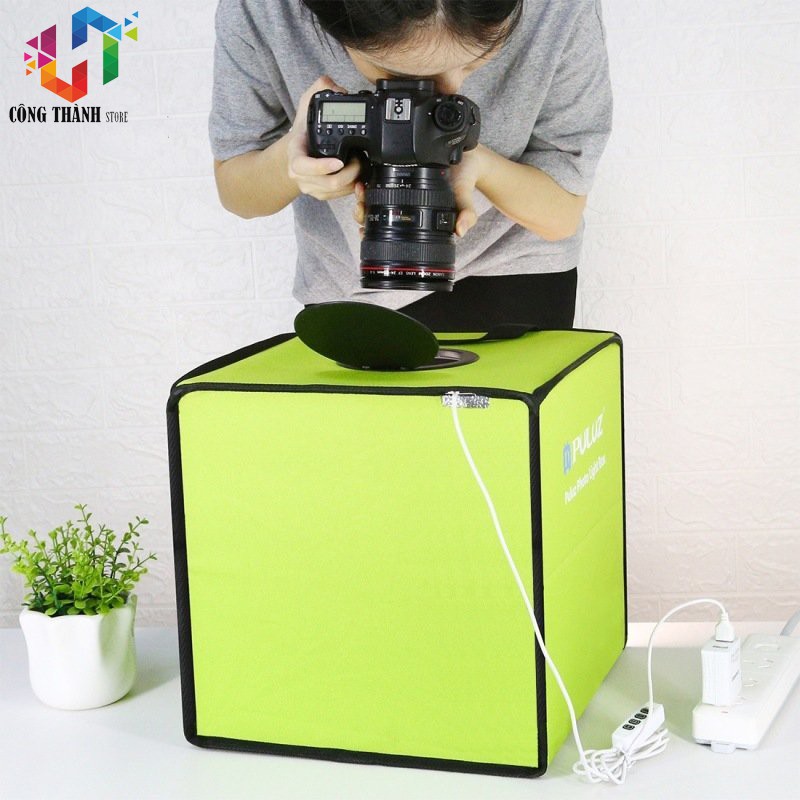 HỘP CHỤP ẢNH SẢN PHẨM 30*30CM  PULUZ CÓ 3 CHẾ ĐỘ SIÊU SÁNG MÀU XANH