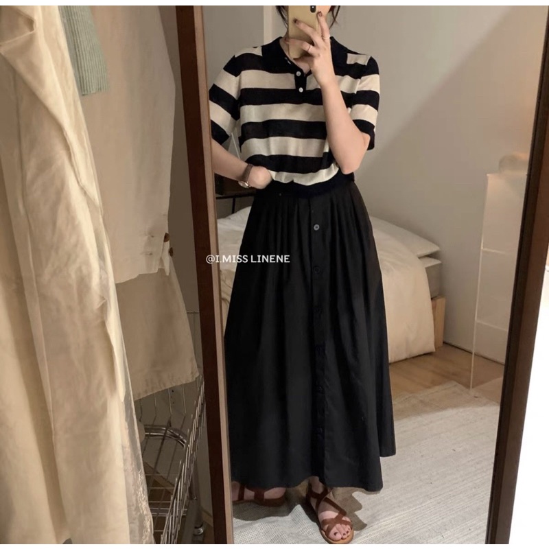 Chân váy thô 7 cúc xếp li KOREAN 6194