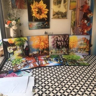 (NEW) Tranh Phố Cổ Hà Nội 60x60cm - Tranh in vải canvas, đủ khung và đinh treo tranh