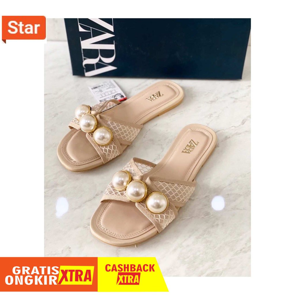 Giày Sandal Quai Lưới Đính Ngọc Trai Chống Trượt Zs303 | Zr Nhập Khẩu Chất Lượng Cao Cho Nữ