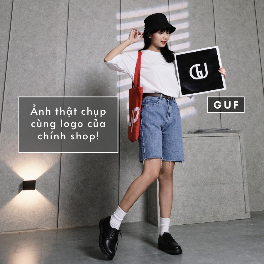 Quần Short Jean Nữ Trơn Cạp Cao Dáng Rộng Chất Quần Bò Dày Dặn Thương Hiệu GUF | BigBuy360 - bigbuy360.vn