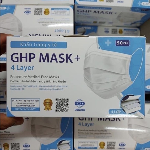 Khẩu Trang Y Tế FREESHIP Khẩu Trang 4 Lớp Kháng Khuẩn GHP MASK (hộp 50 cái Màu Trắng)