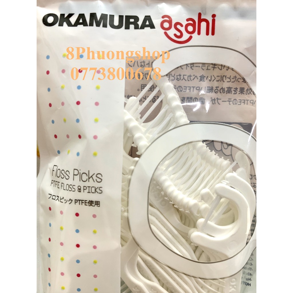 Tăm chỉ Okamura Asahi Sợi Chỉ Dẹp 40 cây/ bịch - Tăm chỉ nha khoa Asahi 40P chăm sóc răng miệng