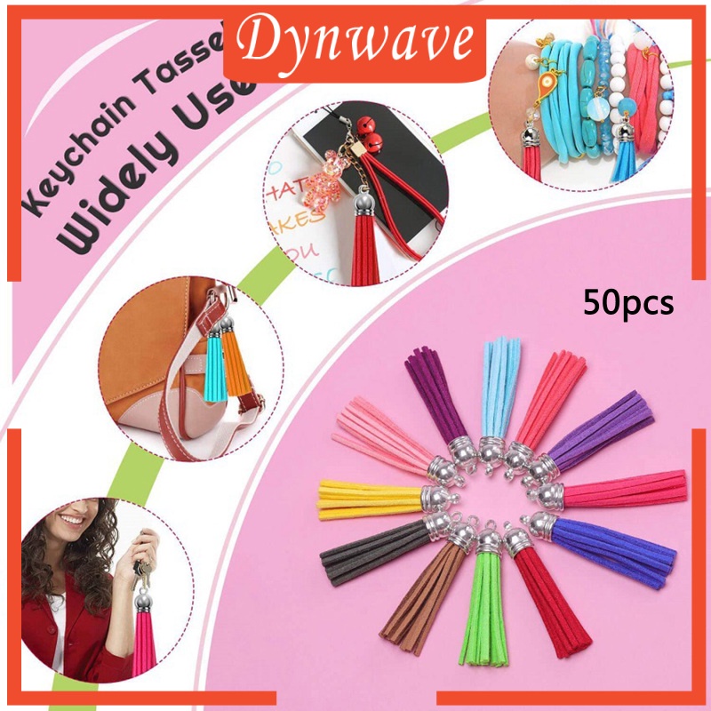 [DYNWAVE] 50Pcs Leather Keychain Tassels Pendants Fringe with Split Rings Craft Supply