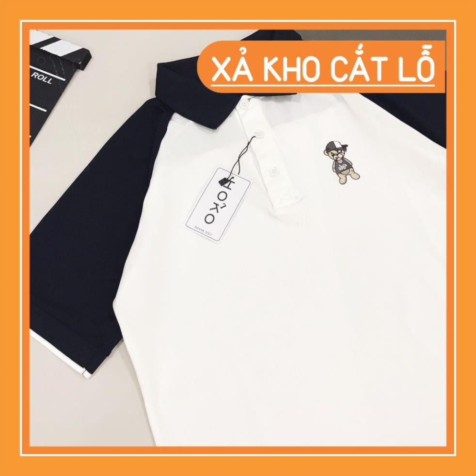 ÁO thun polo cao cấp thêu có cổ nam nữ cổ dệt nhiều mẫu CÁ SẤU PHỐI TAY IN LOGO GẤU