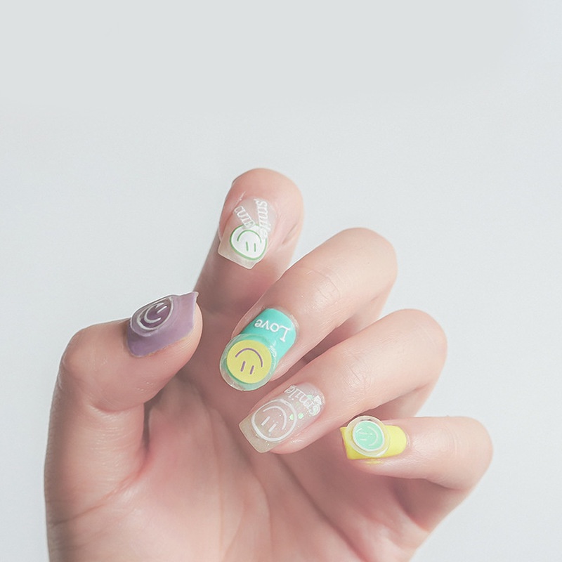 [Hàng mới về] Tờ miếng dán trang trí móng tay hình mặt cười 3D màu kẹo xinh xắn DIY