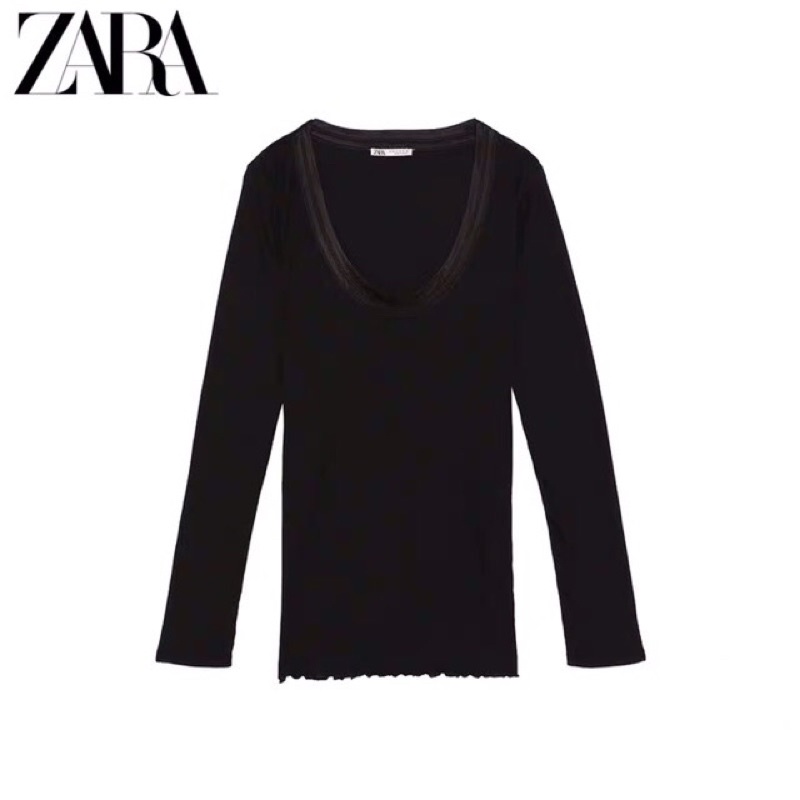 (Sẵn ) Áo thun tăm cổ viền bóng Zarraa auth canh sale
