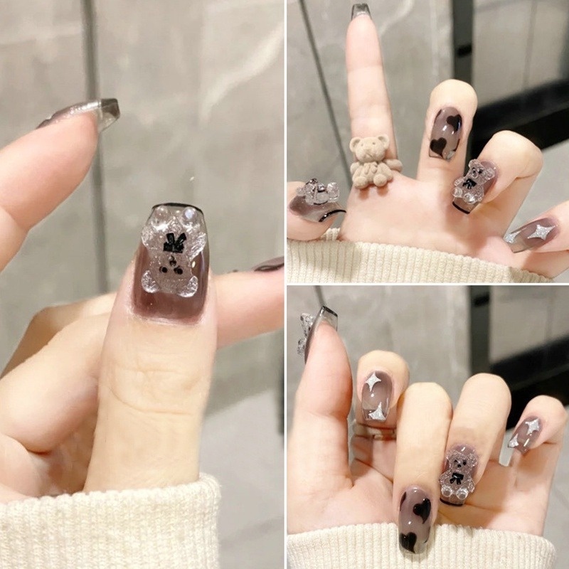 Bộ 5 Phụ Kiện Trang Trí Móng Tay Trong Suốt Hình Gấu 3D Xinh Xắn