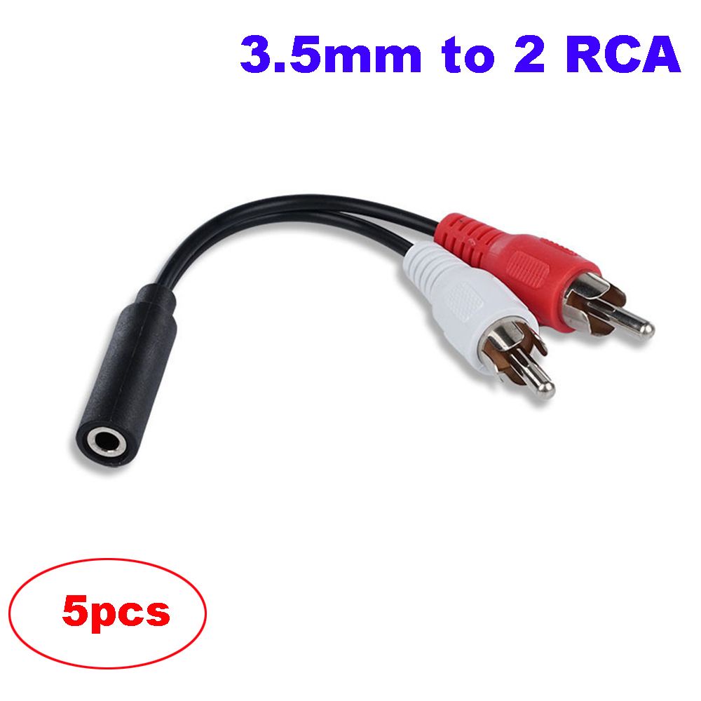 Bộ 5 Dây Cáp Chuyển Đổi Âm Thanh Rca Av 1 Đầu Cắm 3.5mm Sang 2 Rca Nhiều Màu Cho Pc Tv