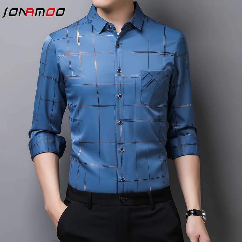 Áo Sơ Mi Tay Dài Kẻ Sọc Vuông 5 Màu Sắc Thời Trang Cho Nam