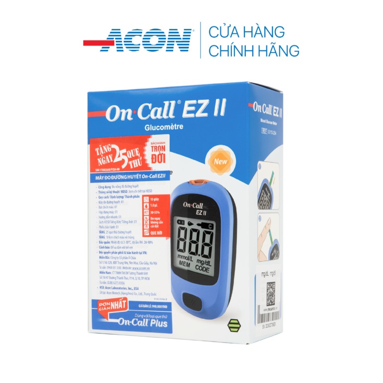 Máy đo đường huyết tiểu đường trong máu của Mỹ Acon On call EZ II tặng kèm 25 que thử ( BẢO HÀNH TRỌN ĐỜI )