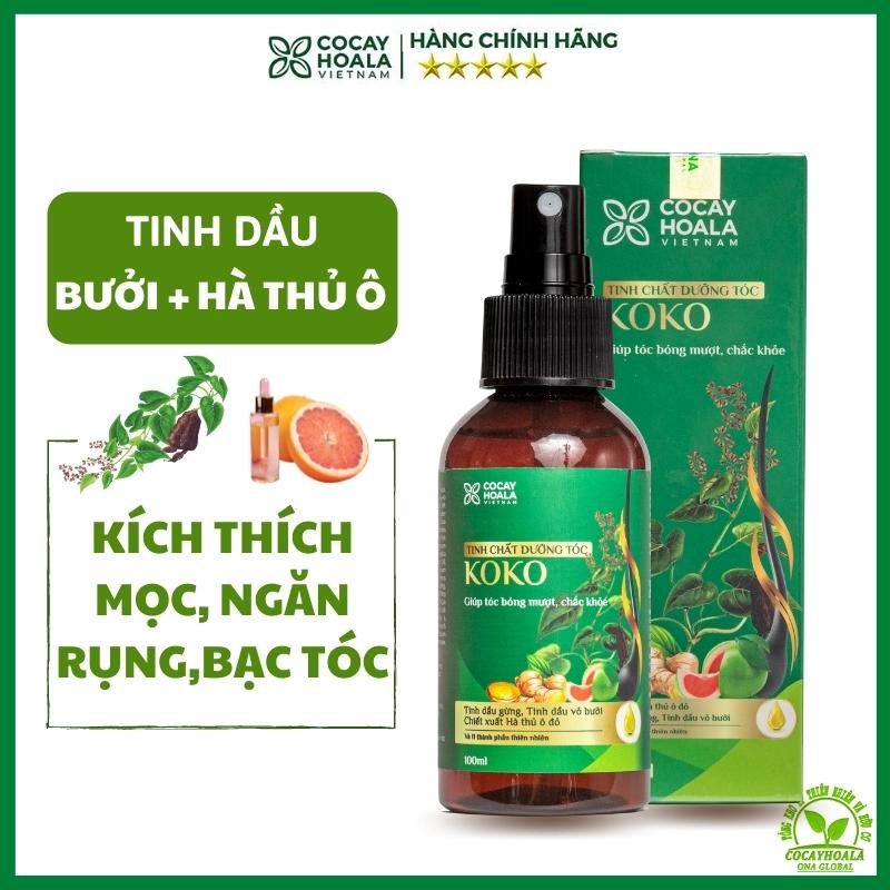 Xịt dưỡng tóc tinh dầu hà thủ ô bưởi gừng tươi phục hồi hư tổn ngăn rụng kích thích mọc tóc cỏ cây hoa lá KoKo 100ml