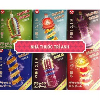 chính hãng bao cao su NHẬT BẢN SUPER GOLD gân gai bi râu hộp 2 cái