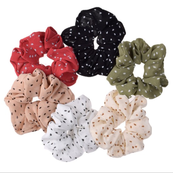 Dây Buộc Tóc Scrunchies Vòng Chấm Bi